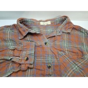 Love Notes Womens Roll Tab Long Sleeve Button Up Plaid Flannel‎ Shirt L Large